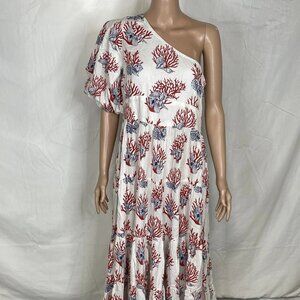 NEW PRIYA ISRANI X ANTHROPOLOGIE One-Shoulder Maxi Dress White/Multi Size L